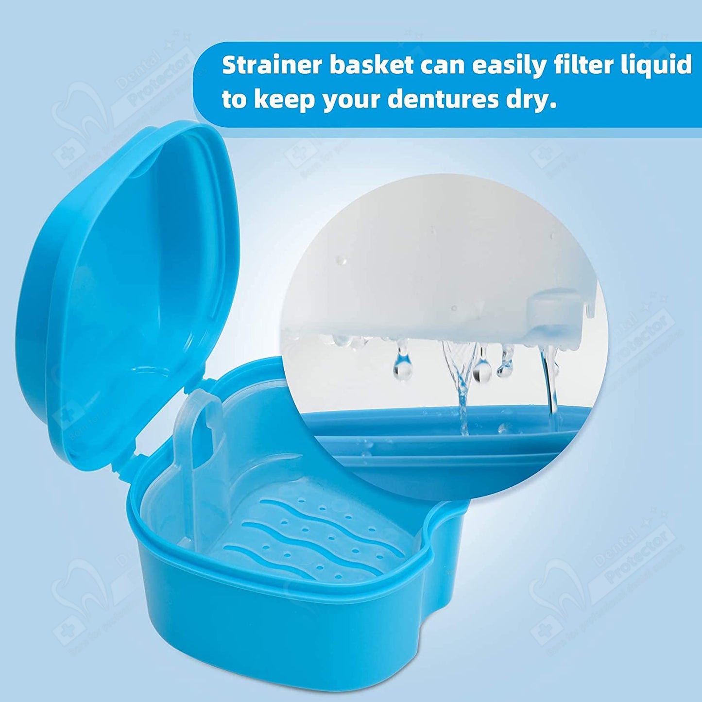 Dental Orthodontic Retainer Case Cleaning with Strainer Basket, Denture Bath Box Soaking Cup Mouthguard Storage Holder - Leak Proof and Lid Waterproof，2 pieces in Pack