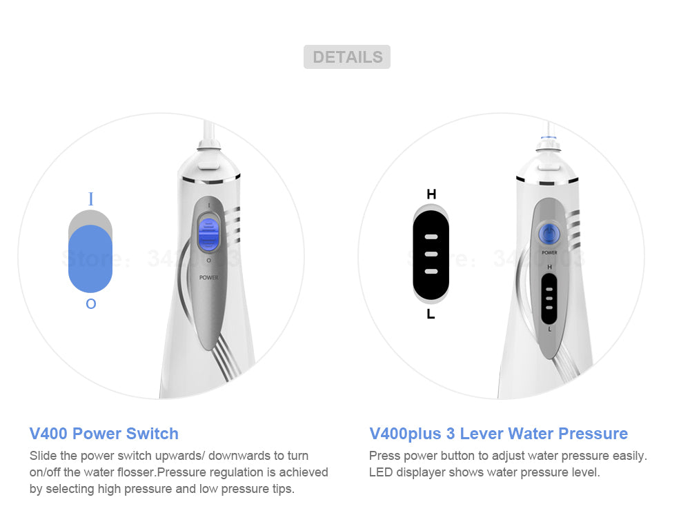 Waterpulse V400P/V400 Oral Irrigator Portable Cordless Irrigators With Travel Case Rechargeable Battery Water Flosser Teeth