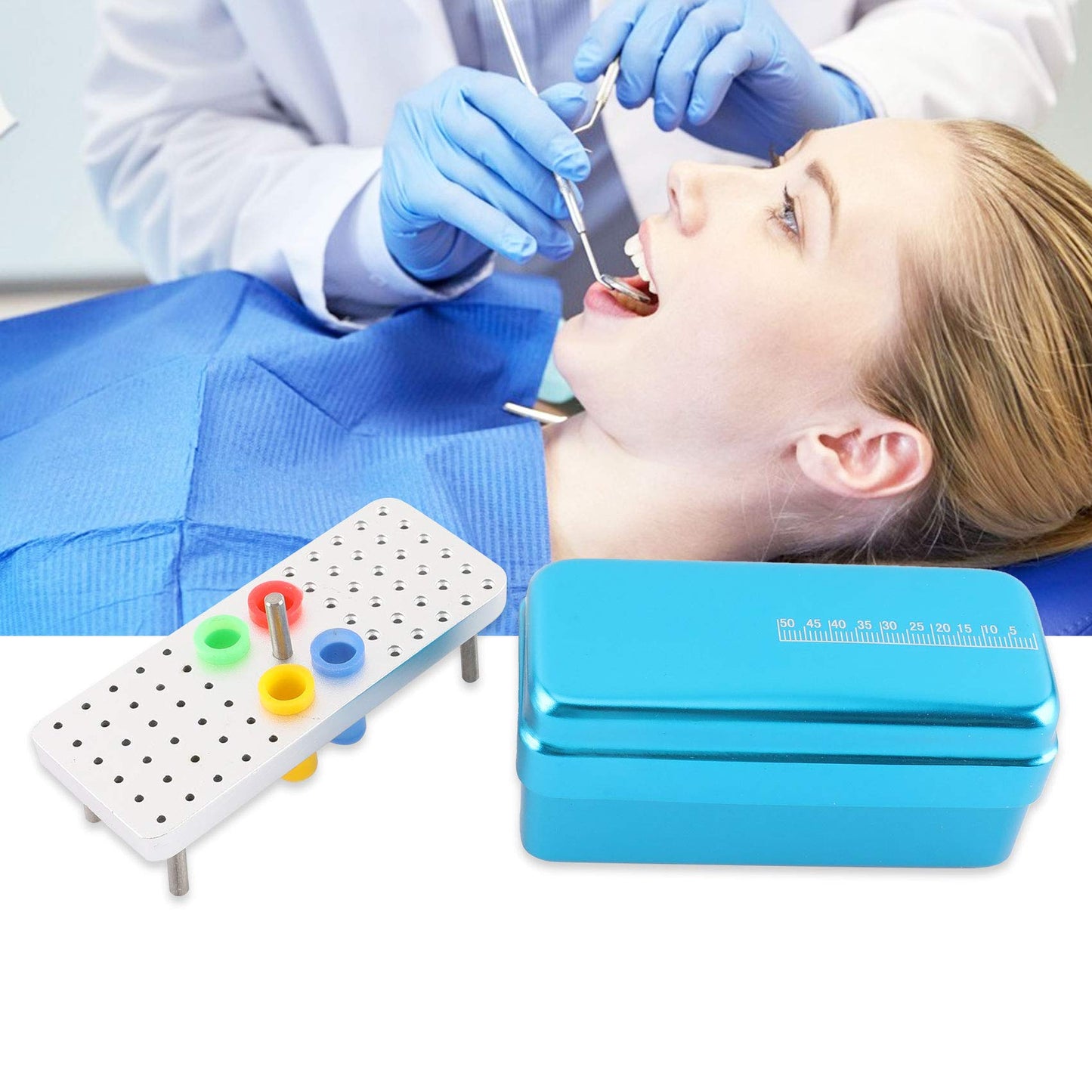 60 Holes Dental Bur Blocks with Measurable Cover Autoclavable, Aluminum Burs Case Organizer Disinfection Holder Box for Dental Lab, Dentist Tool