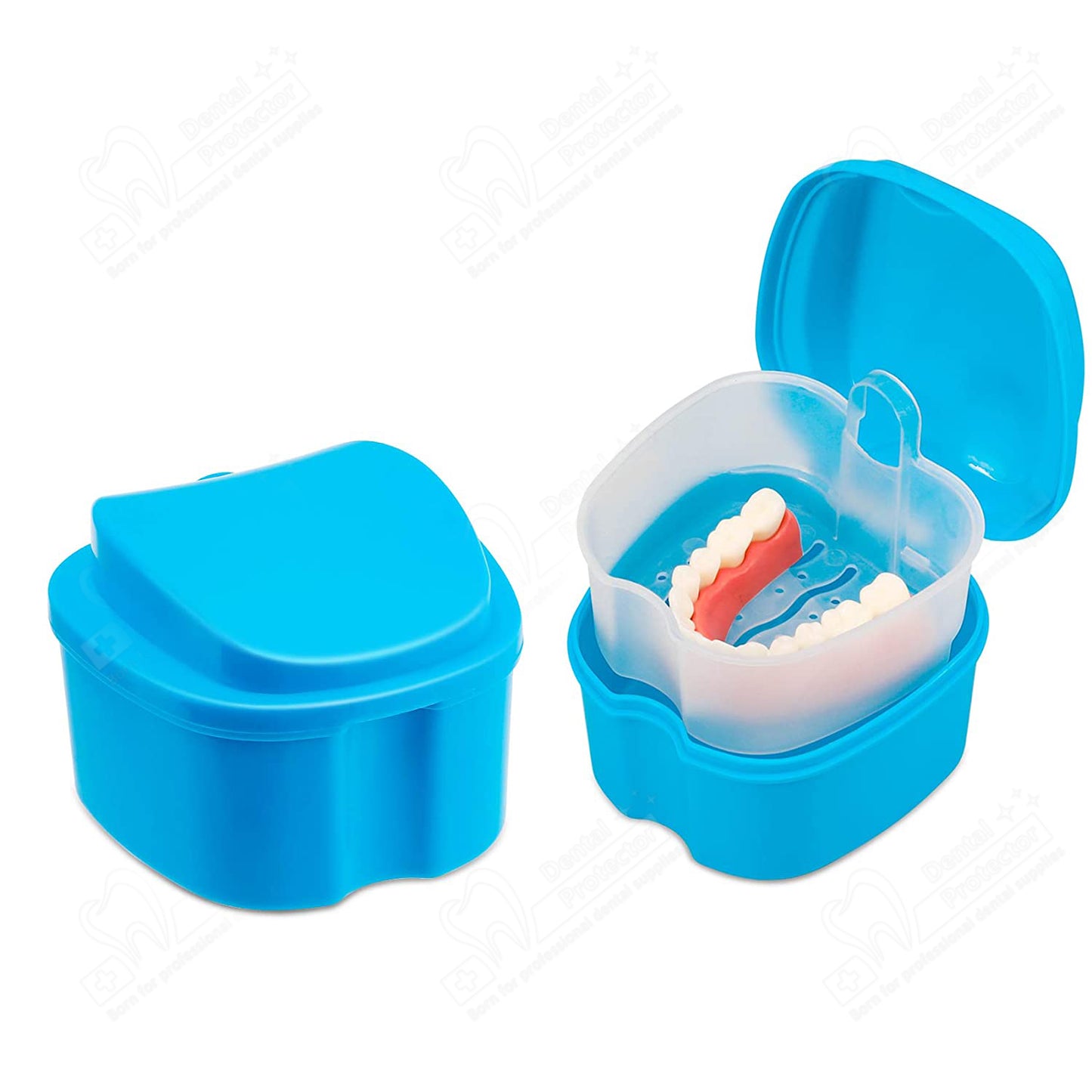 Dental Orthodontic Retainer Case Cleaning with Strainer Basket, Denture Bath Box Soaking Cup Mouthguard Storage Holder - Leak Proof and Lid Waterproof，2 pieces in Pack