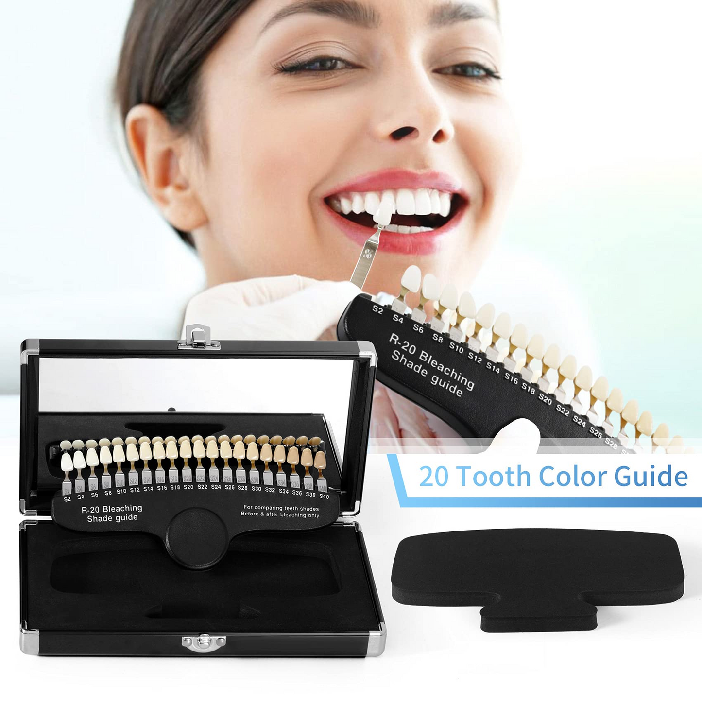 Dental Teeth Shade Guide Professional Porcelain 3D R-20 Tooth Whitening Shade Chart with 20 Colors, Dental Bleaching Shade Tab for Dentist Tracking Teeth Whitening Course