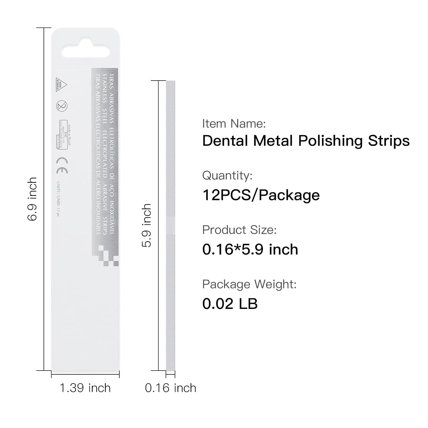 DM-PS Dental Metal Polishing Strips Double Side 12 PCS, Stainless Finishing Strips Teeth Abraive 4mm x 6M, Cleaning Tools for Oral Care & Inter-Dental - Sanding Grinding Teeth