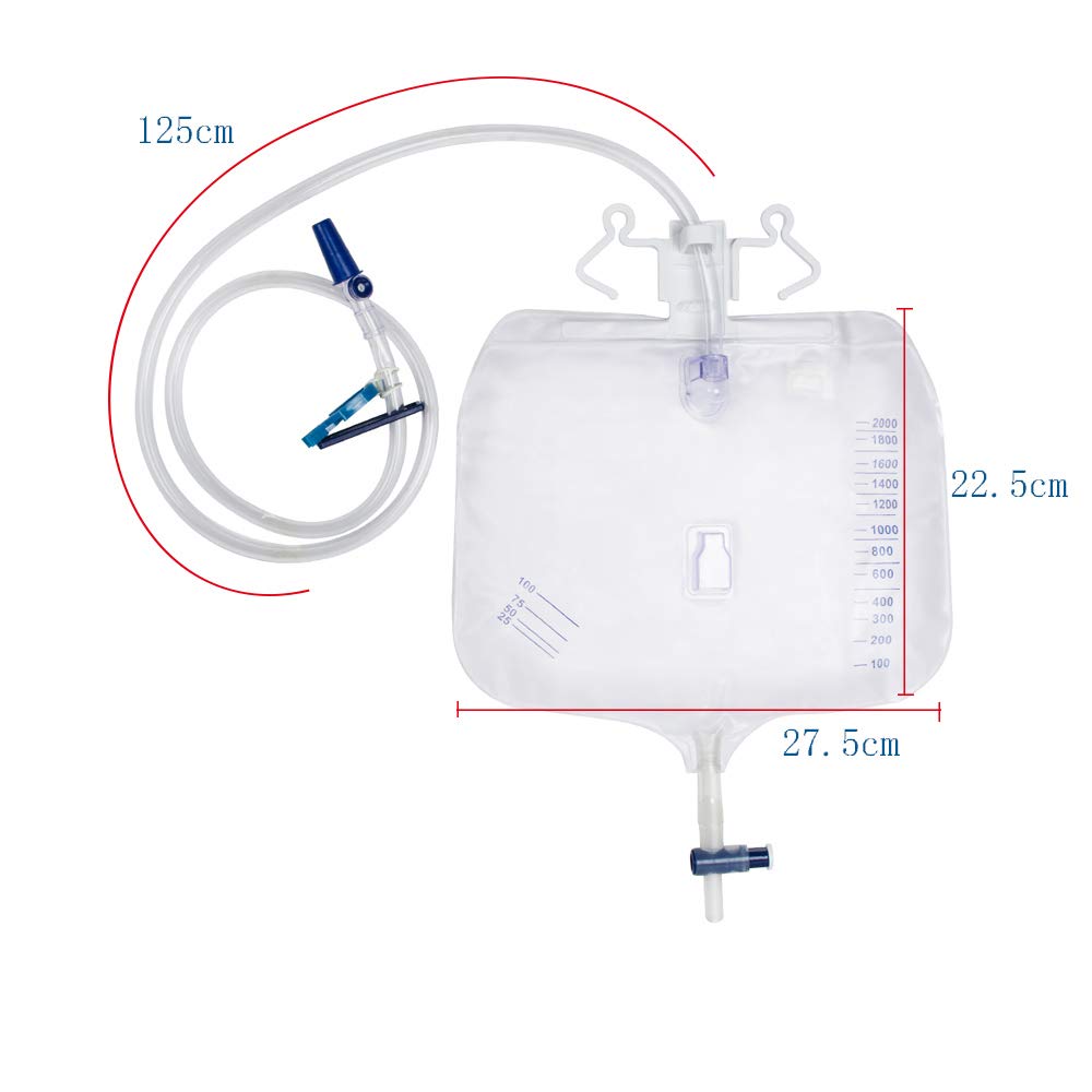 Protector Urinary Drainage Bag Urine Collection Bag with Anti-Reflux Chamber Medical Drain Bag 48" Drainage Tub, 2000ml (Pack of 5)
