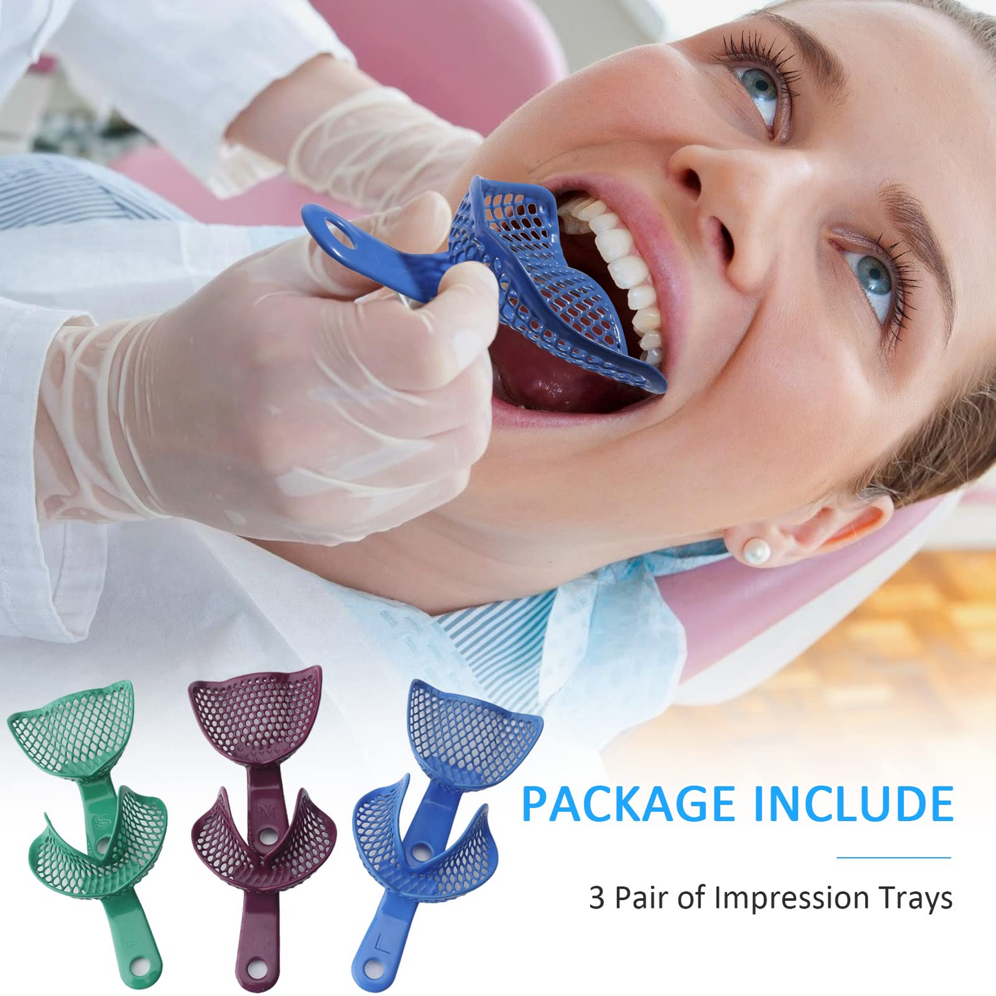 Dental Edentulous Impression Trays Professional Impression Trays for Full Denture Restoration (Pack of 3 Pair)