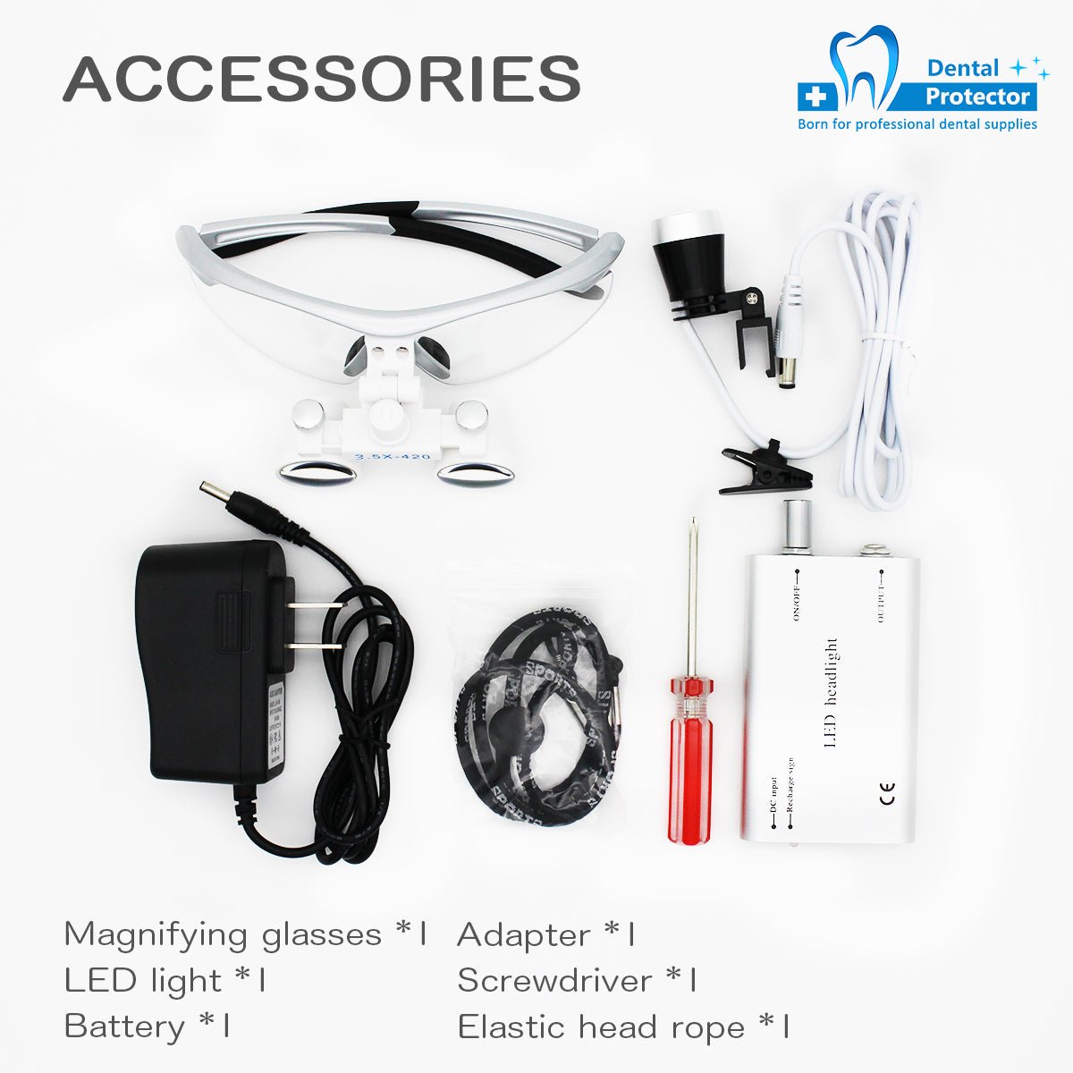 Surgical Medical Binocular Loupes with Led Head Light 3.5X420mm Optical Glass Plastic Frame with Anti Fog